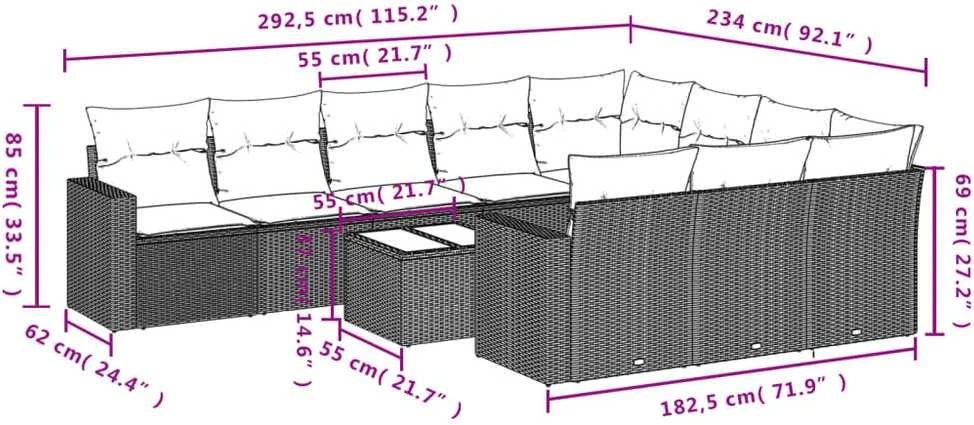 Sofa Sodo komplektas su pagalvėlėmis, 11 dalių, smėlio, poliratanas