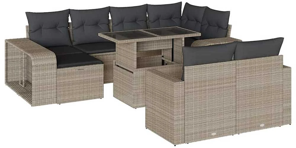 Sofa Sodo komplektas su pagalvėlėmis, 11 dalių, pilkas, poliratanas
