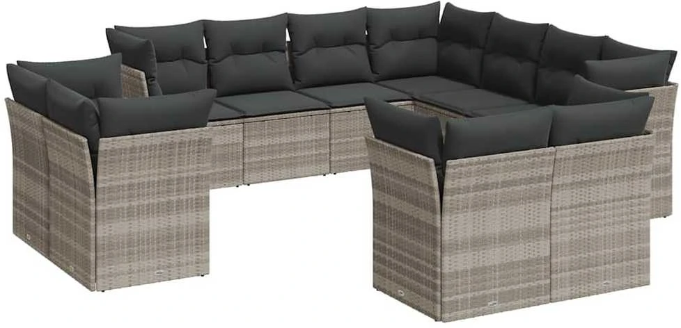 Sofa Sodo komplektas su pagalvėlėmis, 11 dalių, pilkas, poliratanas