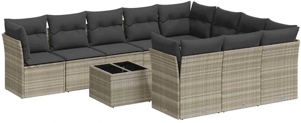 Sofa Sodo komplektas su pagalvėlėmis, 11 dalių, pilkas, poliratanas