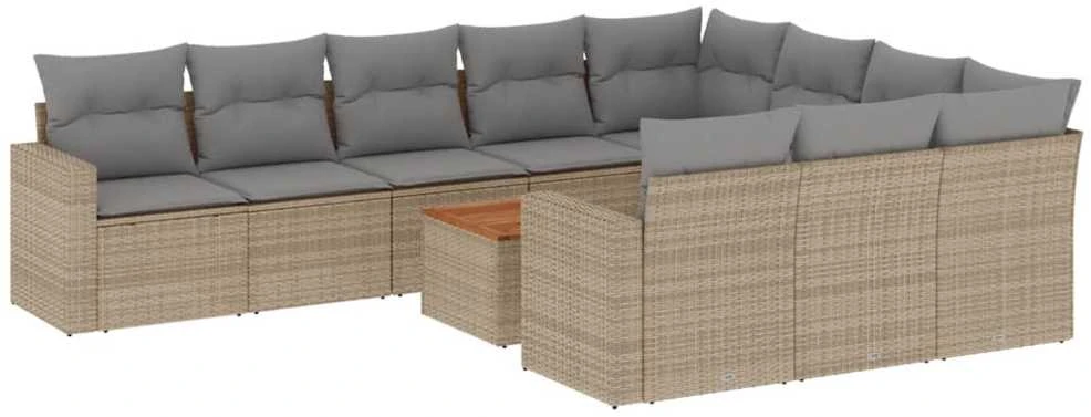 Sofa Sodo komplektas su pagalvėlėmis, 11 dalių, smėlio, poliratanas