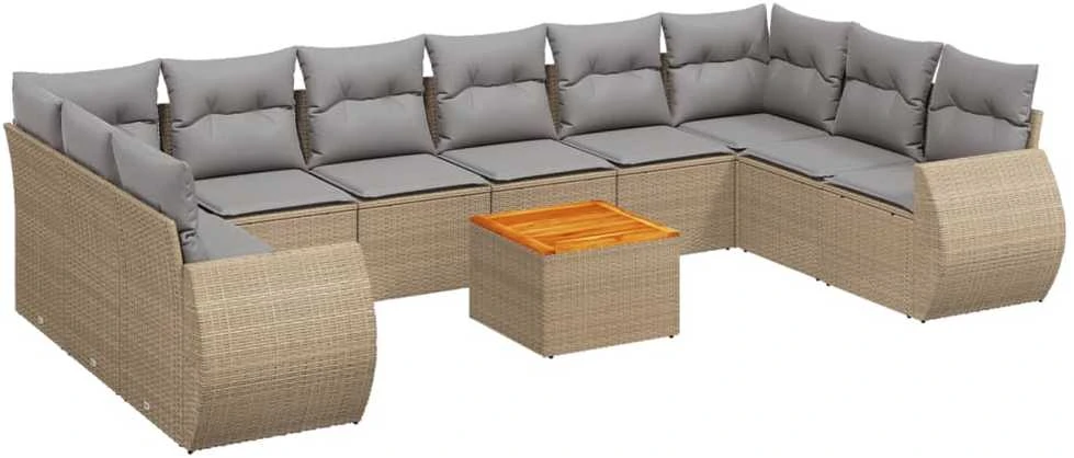 Sofa Sodo komplektas su pagalvėlėmis, 11 dalių, smėlio, poliratanas
