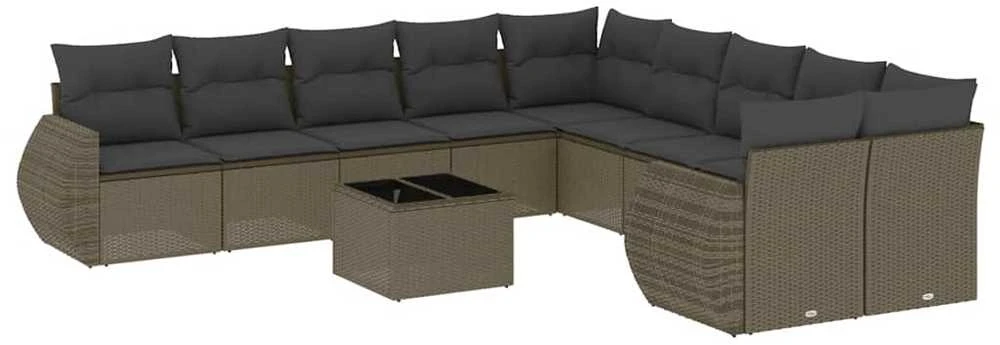 Sofa Sodo komplektas su pagalvėlėmis, 11 dalių, pilkas, poliratanas