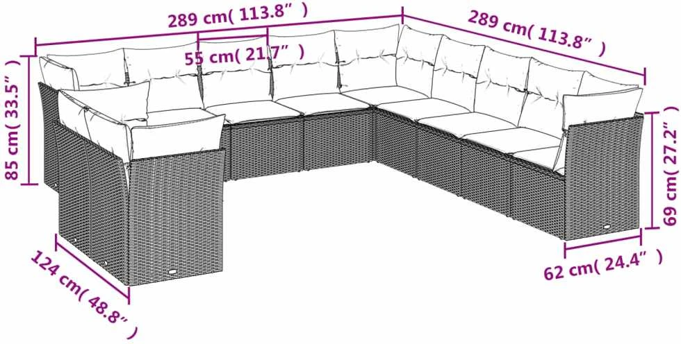 Sodo komplektas su pagalvėlėmis, 11 dalių, pilkas, poliratanas