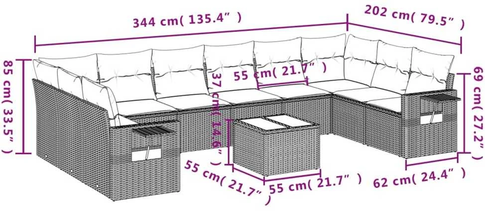 Sofa Sodo komplektas su pagalvėlėmis, 11 dalių, smėlio, poliratanas