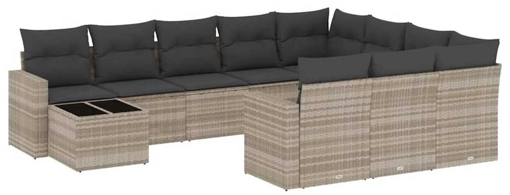 Sofa Sodo komplektas su pagalvėlėmis, 11 dalių, pilkas, poliratanas