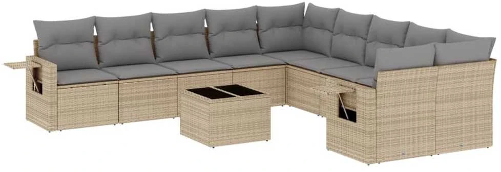Sofa Sodo komplektas su pagalvėlėmis, 11 dalių, smėlio, poliratanas