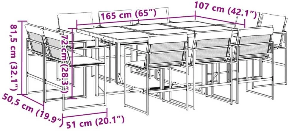 Lauko baldų komplektas Sodo komplektas su pagalvėlėmis, 11 dalių, baltas, tekstilenas