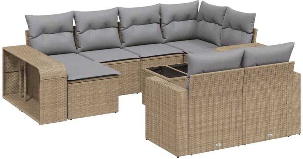 Sofa Sodo komplektas su pagalvėlėmis, 11 dalių, smėlio, poliratanas