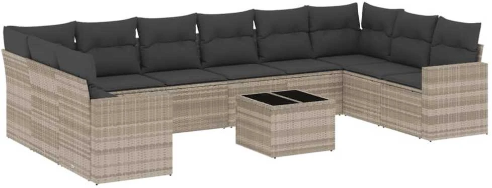 Sofa Sodo komplektas su pagalvėlėmis, 11 dalių, pilkas, poliratanas