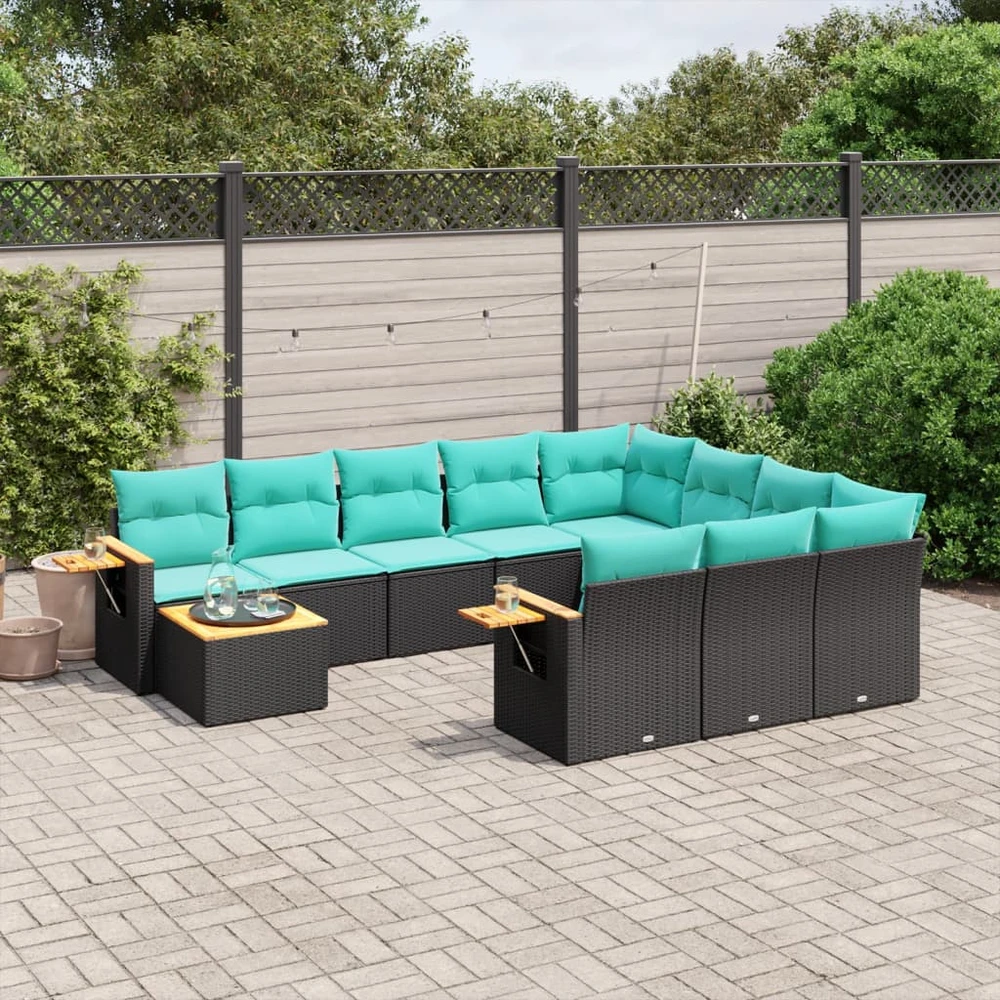 Sodo komplektas su pagalvėlėmis, 11 dalių, juodas, poliratanas