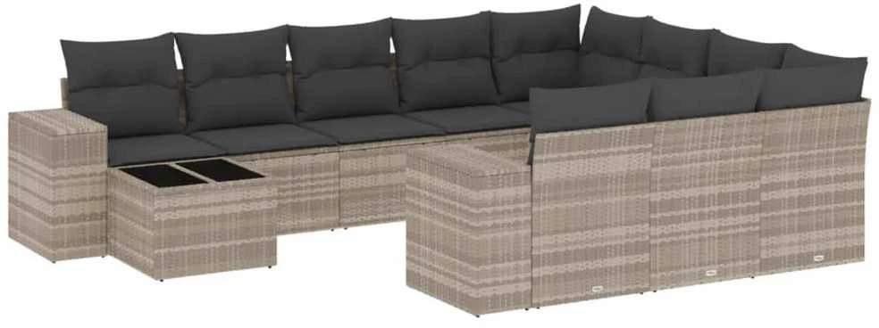 Sofa Sodo komplektas su pagalvėlėmis, 11 dalių, pilkas, poliratanas
