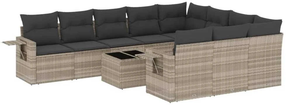 Sofa Sodo komplektas su pagalvėlėmis, 11 dalių, pilkas, poliratanas