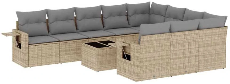 Sofa Sodo komplektas su pagalvėlėmis, 11 dalių, smėlio, poliratanas