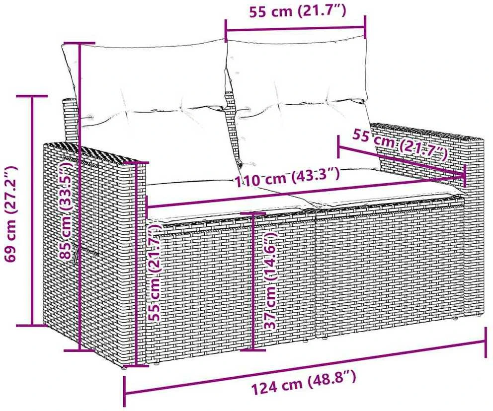 Lauko baldų komplektas Sodo komplektas su pagalvėlėmis, 11 dalių, juodas, poliratanas