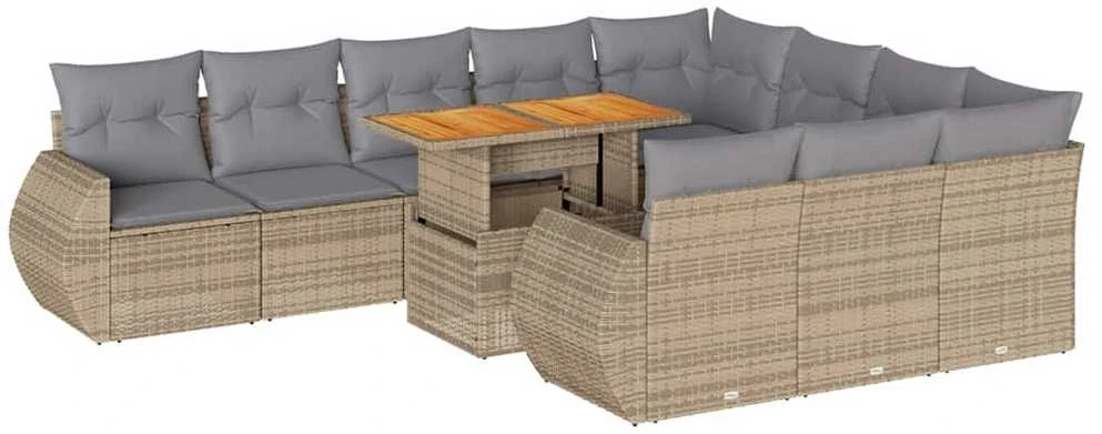 Sofa Sodo komplektas su pagalvėlėmis, 11 dalių, smėlio, poliratanas