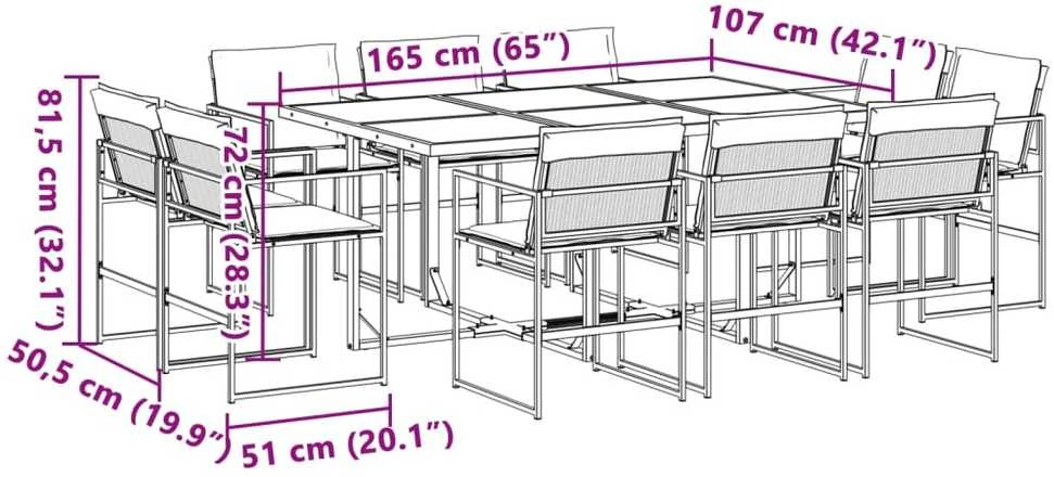 Lauko baldų komplektas Sodo komplektas su pagalvėlėmis, 11 dalių, baltas, tekstilenas