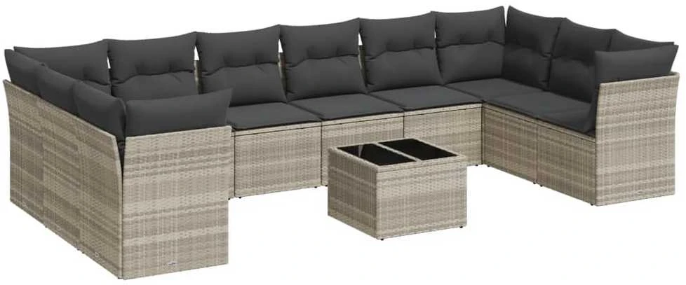 Sofa Sodo komplektas su pagalvėlėmis, 11 dalių, pilkas, poliratanas