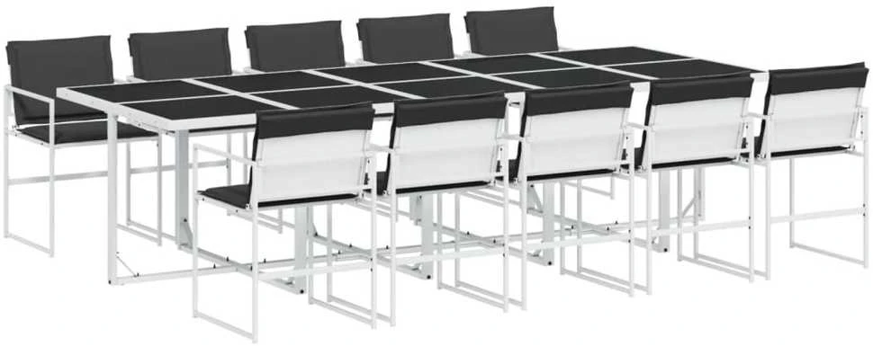 Lauko baldų komplektas Sodo komplektas su pagalvėlėmis, 11 dalių, baltas, tekstilenas
