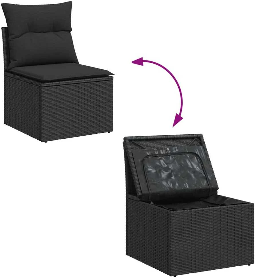 Lauko baldų komplektas Sodo komplektas su pagalvėlėmis, 11 dalių, juodas, poliratanas