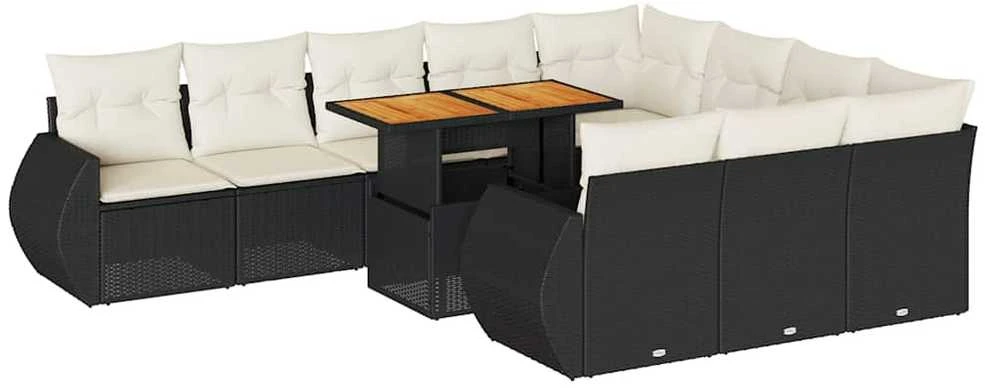 Sofa Sodo komplektas su pagalvėlėmis, 11 dalių, juodas, poliratanas