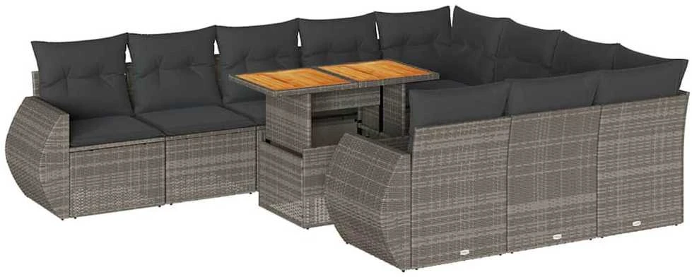 Sofa Sodo komplektas su pagalvėlėmis, 11 dalių, pilkas, poliratanas