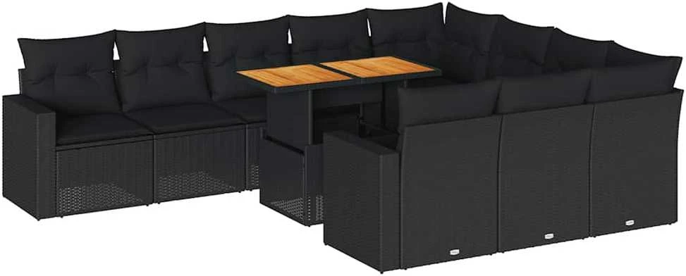Sofa Sodo komplektas su pagalvėlėmis, 11 dalių, juodas, poliratanas