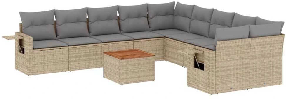 Sofa Sodo komplektas su pagalvėlėmis, 11 dalių, smėlio, poliratanas