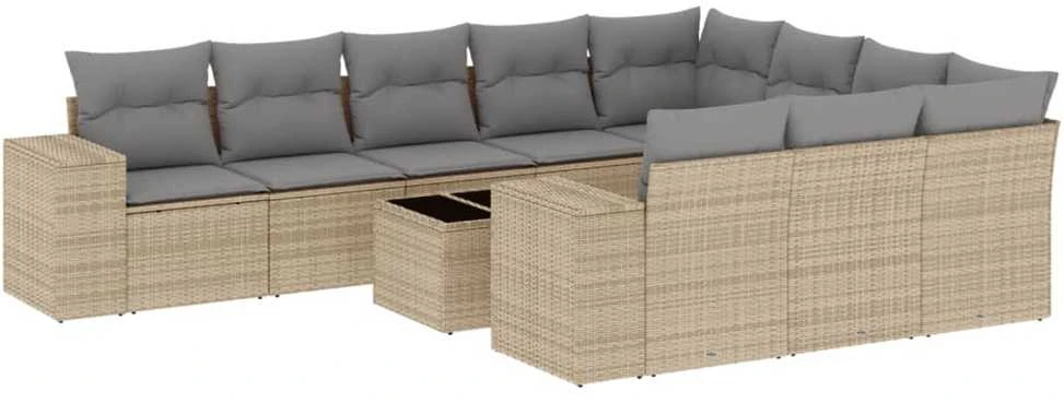 Sofa Sodo komplektas su pagalvėlėmis, 11 dalių, smėlio, poliratanas