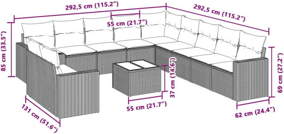 Sofa Sodo komplektas su pagalvėlėmis, 12 dalių, pilkas, poliratanas
