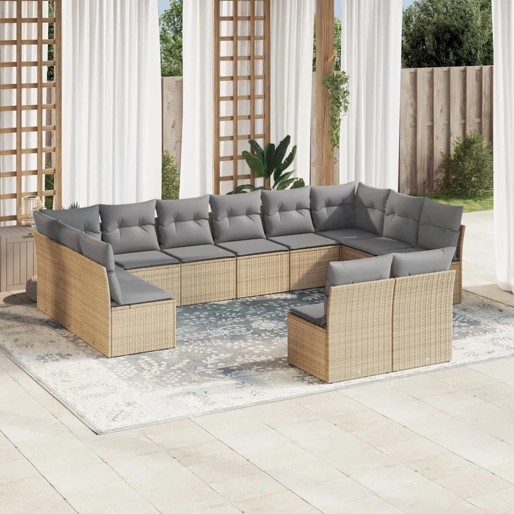 Lauko baldų komplektas Sodo komplektas su pagalvėlėmis, 12 dalių, smėlio, poliratanas