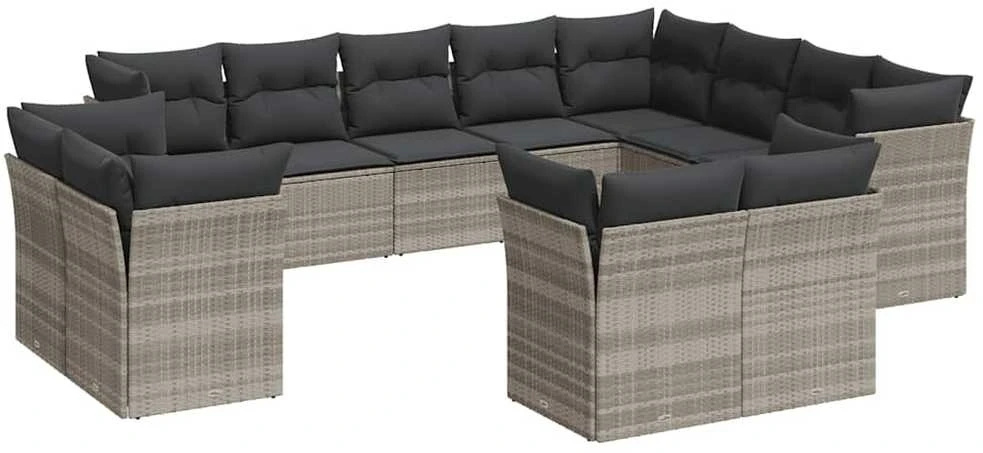 Sofa Sodo komplektas su pagalvėlėmis, 12 dalių, pilkas, poliratanas