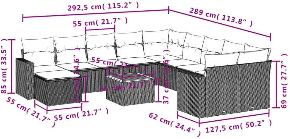 Sofa Sodo komplektas su pagalvėlėmis, 12 dalių, smėlio, poliratanas