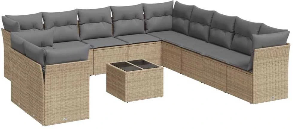 Sofa Sodo komplektas su pagalvėlėmis, 12 dalių, smėlio, poliratanas