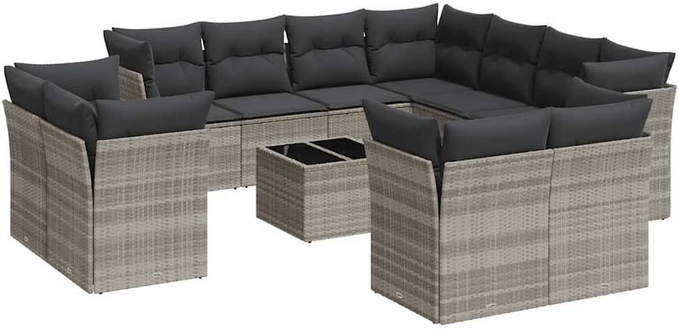 Sofa Sodo komplektas su pagalvėlėmis, 12 dalių, pilkas, poliratanas