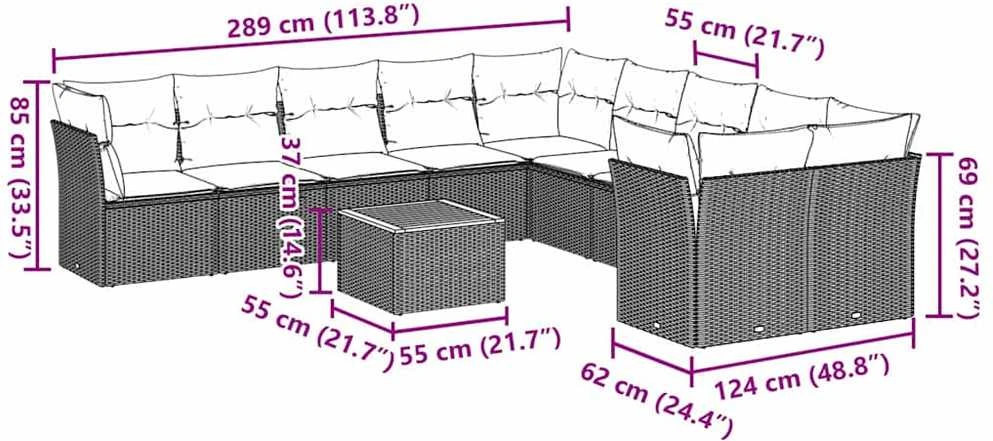 Sodo komplektas su pagalvėlėmis, 12 dalių, pilkas, poliratanas