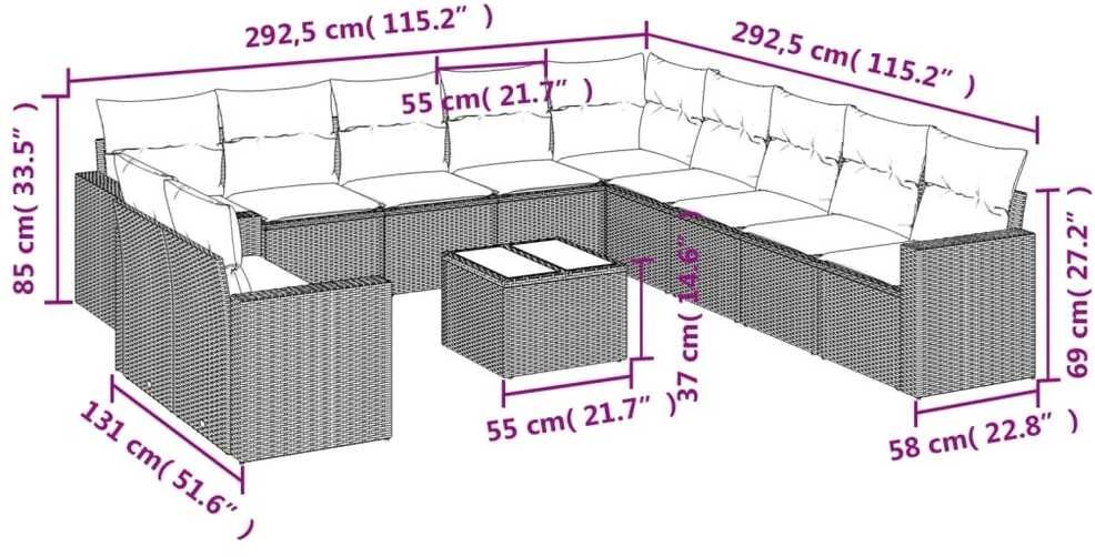 Sofa Sodo komplektas su pagalvėlėmis, 12 dalių, smėlio, poliratanas