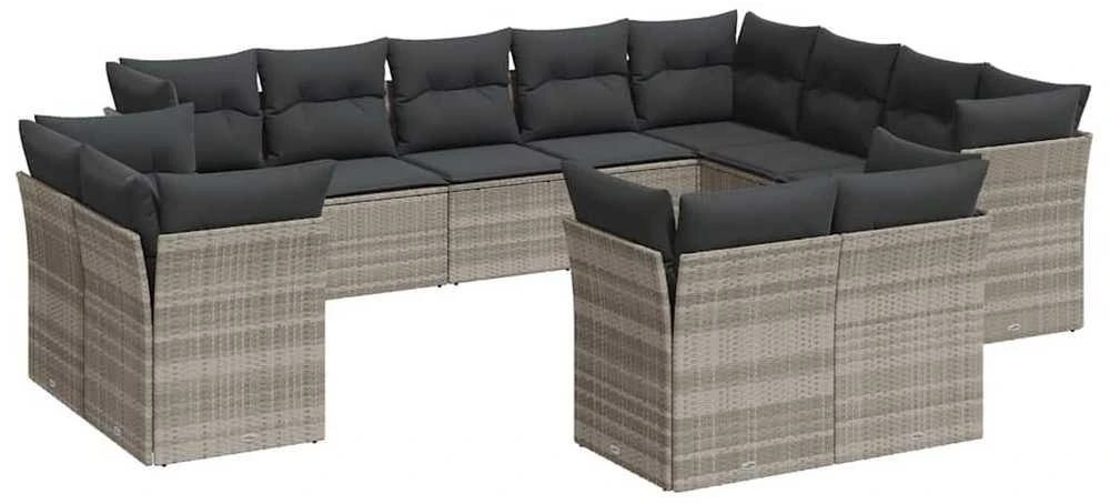 Sofa Sodo komplektas su pagalvėlėmis, 12 dalių, pilkas, poliratanas