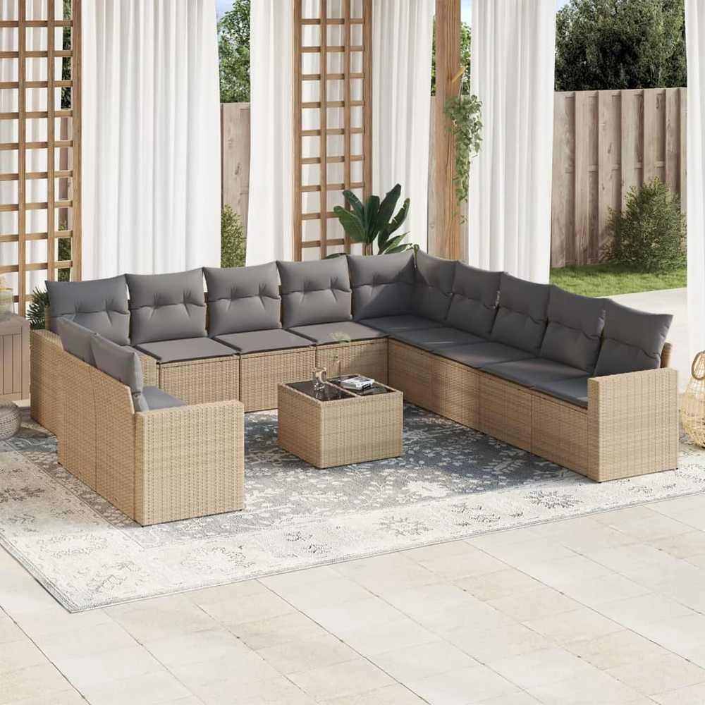 Sofa Sodo komplektas su pagalvėlėmis, 12 dalių, smėlio, poliratanas