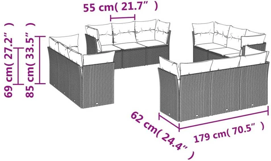 Lauko baldų komplektas Sodo komplektas su pagalvėlėmis, 12 dalių, smėlio, poliratanas