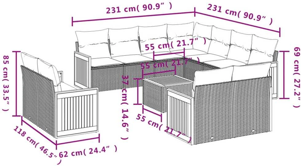 Sofa Sodo komplektas su pagalvėlėmis, 12 dalių, smėlio, poliratanas