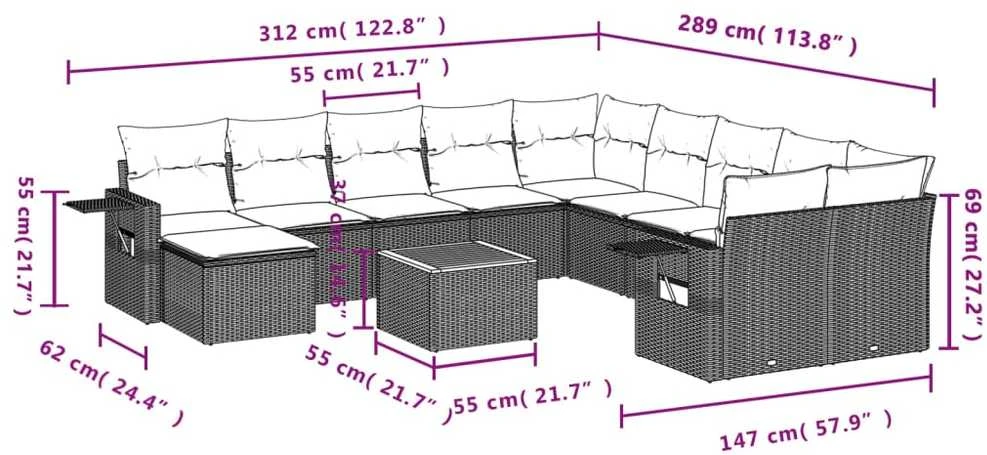 Sodo komplektas su pagalvėlėmis, 12 dalių, pilkas, poliratanas