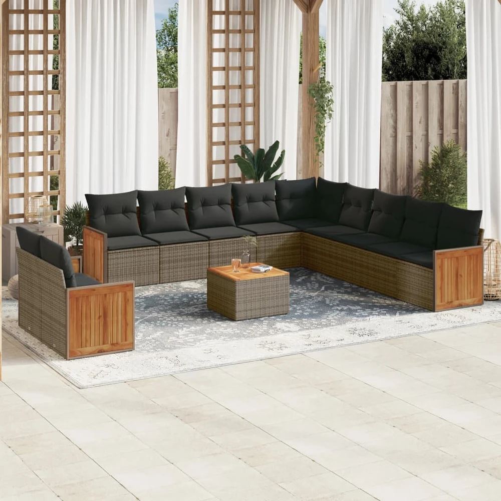 Lauko baldų komplektas Sodo komplektas su pagalvėlėmis, 12 dalių, pilkas, poliratanas
