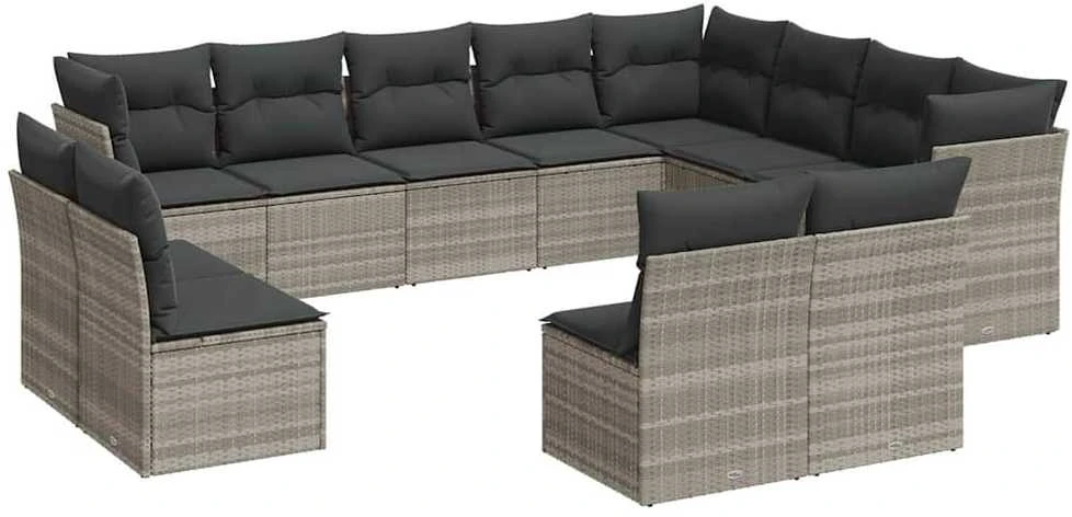 Sofa Sodo komplektas su pagalvėlėmis, 12 dalių, pilkas, poliratanas