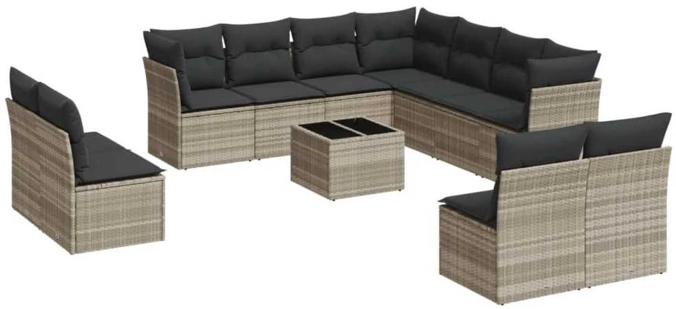 Sofa Sodo komplektas su pagalvėlėmis, 12 dalių, pilkas, poliratanas