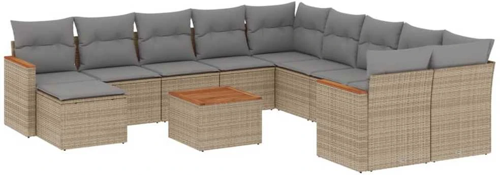 Sofa Sodo komplektas su pagalvėlėmis, 12 dalių, smėlio, poliratanas