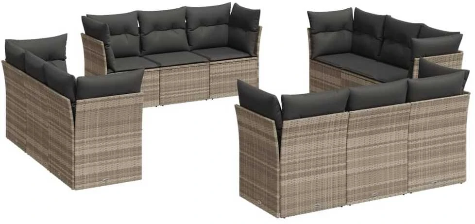 Sofa Sodo komplektas su pagalvėlėmis, 12 dalių, pilkas, poliratanas