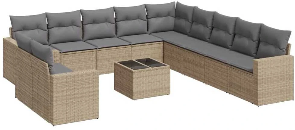 Sofa Sodo komplektas su pagalvėlėmis, 12 dalių, smėlio, poliratanas