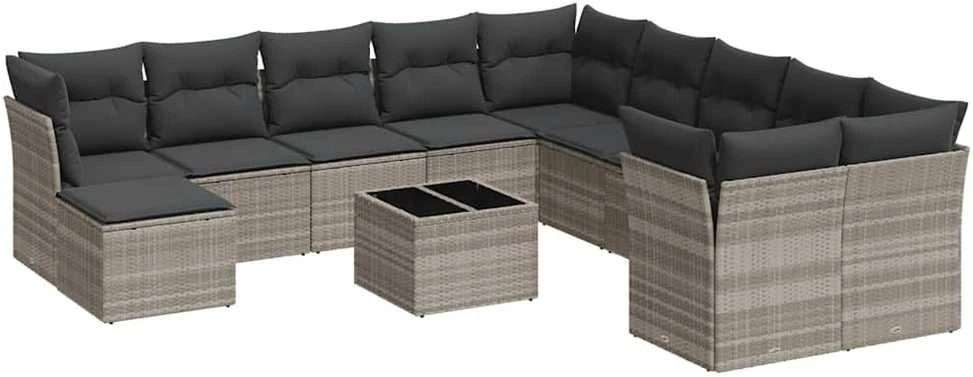 Sofa Sodo komplektas su pagalvėlėmis, 12 dalių, pilkas, poliratanas