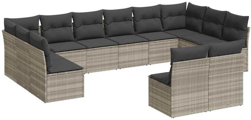 Sofa Sodo komplektas su pagalvėlėmis, 12 dalių, pilkas, poliratanas